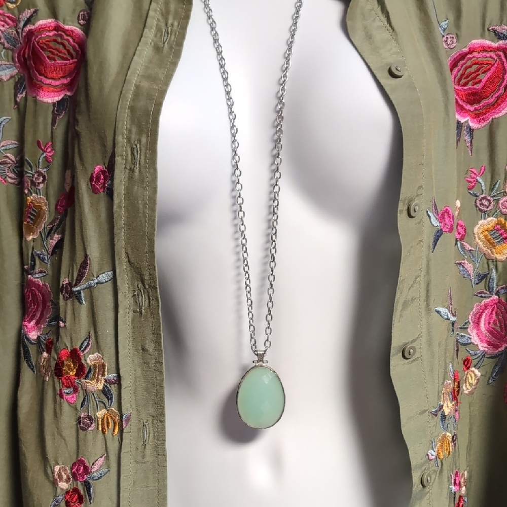 Duel Sided Labradorite Stone Pendant Necklace